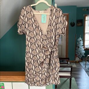 Peach Love California Beige Snake Print Dress